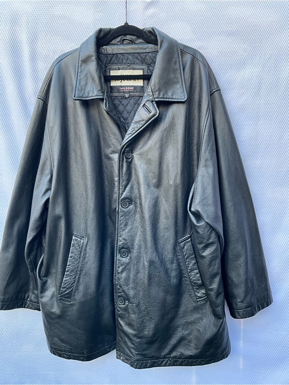 Vintage M. Julian Wilsons Black Leather Car Coat Quilted Lined Men's 2X Y2K